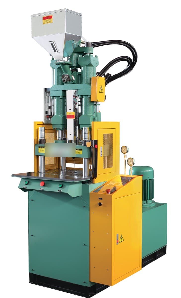 Inyectora vertical con mesa de trabajo y unidad hidráulica